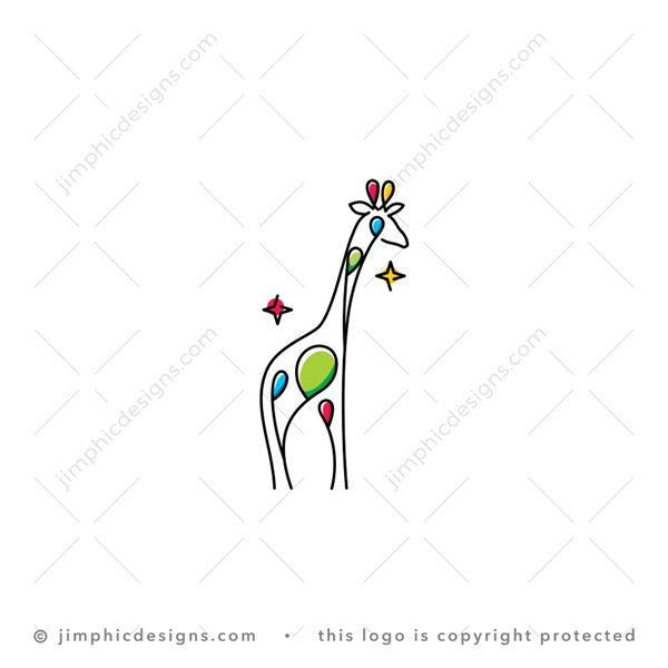 Party Giraffe Logo logo for sale: Simplistic giraffe animal shaped with party balloons and the ropes attached to it.