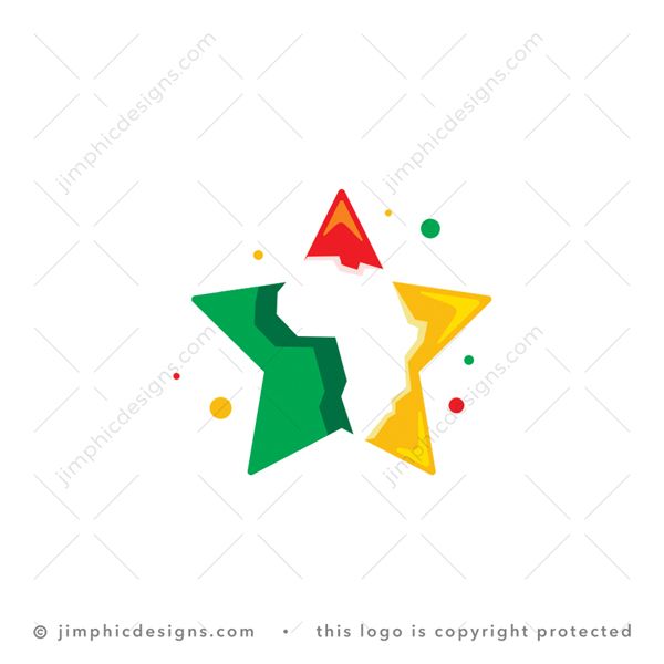 Star Africa Logo logo for sale: Big iconic star with rounded edges features the African continent in the center shaped with white negative space. 