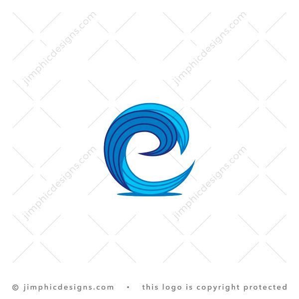 Wave Letter E Logo logo for sale: Sleek lowercase letter E is shaped with two waves breaking.