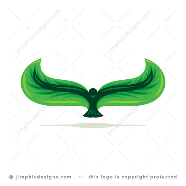 Eagle Leaf Logo logo for sale: Modern and smooth eagle floating above the surface with big leaves as wings.