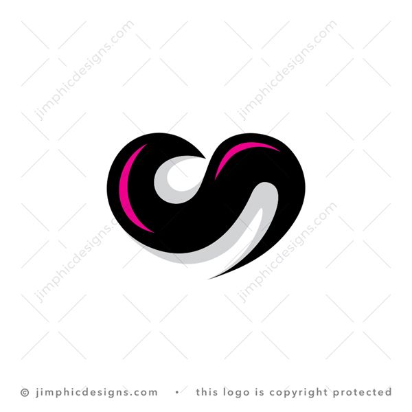 S Heart Logo logo for sale: A bold and abstract letter S design is neatly shaped inside a perfectly rounded heart.