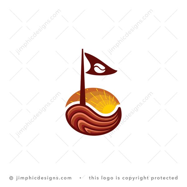 Coffee Ship Logo logo for sale: An iconic coffee bean shape with a ship designed in the bottom half.