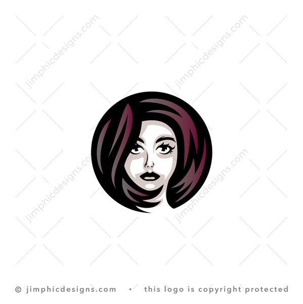 Lady Logo logo for sale: Elegant female person with a straight face fits her hair perfectly inside a circle.