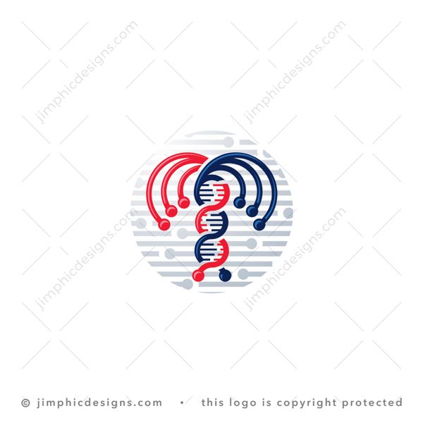 Medical Logo logo for sale: DNA strings creates abstract wings to the side inside a light tech circle.