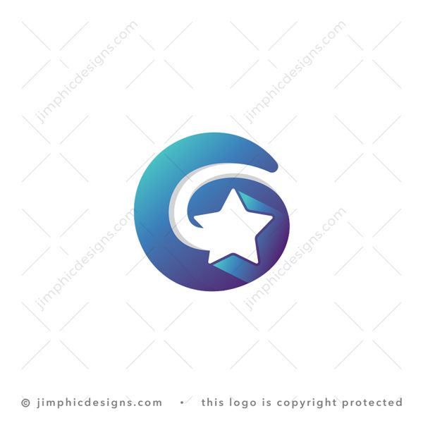 G Logo logo for sale: Modern and soft letter G design are shaped with a white negative space star inside.