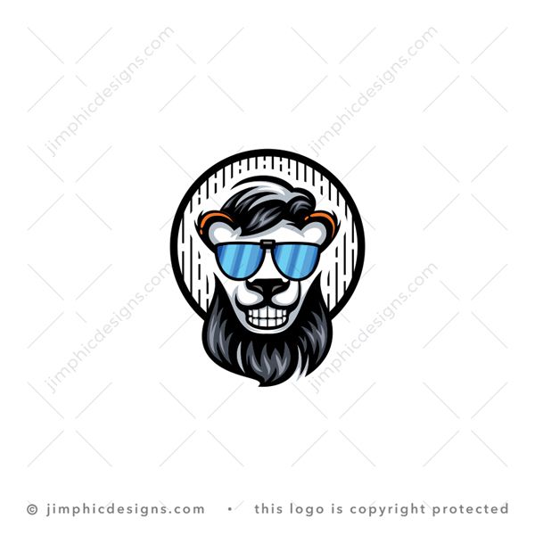 Hip Lion Logo logo for sale: Modern lion head with a hipster haircut and bear wearing a big smile on his face and sunglasses.