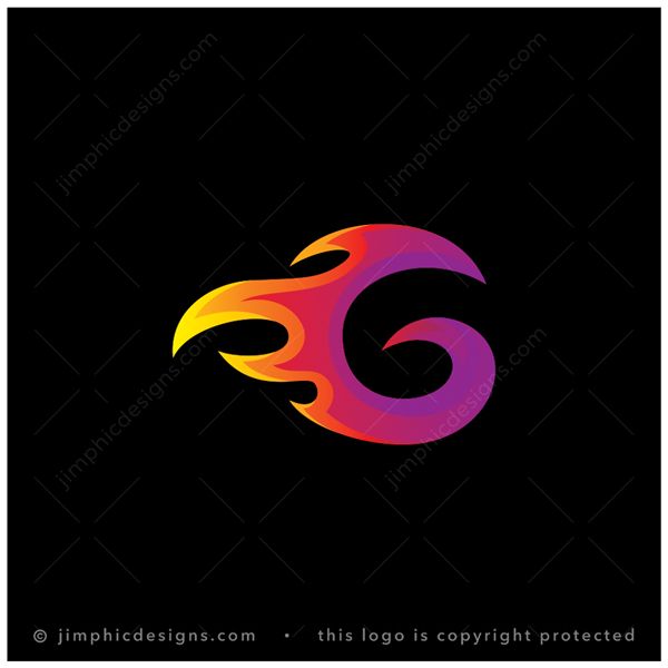 G Flame Logo logo for sale: Modern uppercase letter G is shaped with a smooth flame in a moving motion.