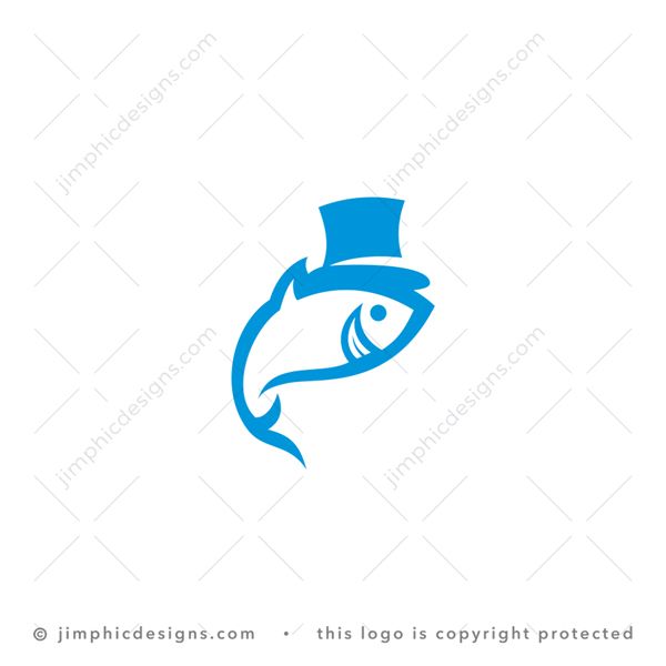 Fish Entertainment Logo logo for sale: Modern and simplistic fish design and holding his top hat with his one fin.