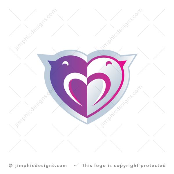 Love Birds Logo logo for sale: Two charming birds with a smile in their eyes facing away from each other creates the iconic heart shape.