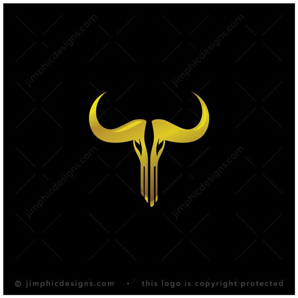 Bull Key Logo logo for sale: Modern bull skull with big horns and the bottom part in the shape of a key.