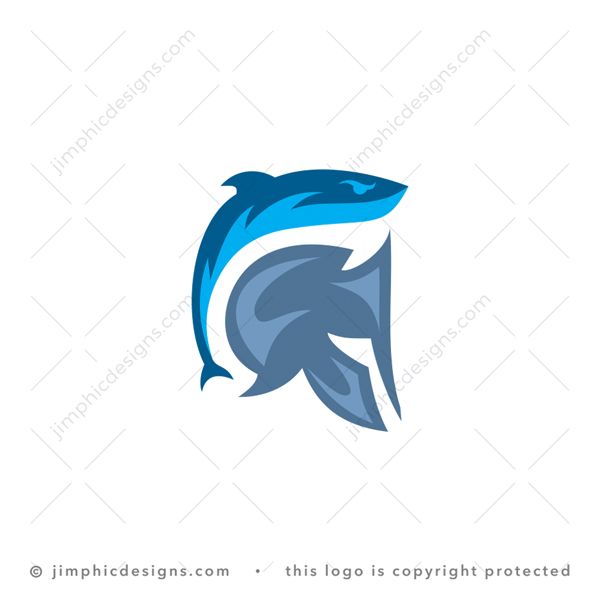 Marine Warrior Logo logo for sale: Modern warrior helmet design featuring a smooth whale fish in plane of the helmets hair.