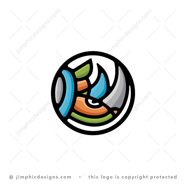 Rhino Logo logo for sale: Modern rhino head shaped inside a circle with smooth clean lines.