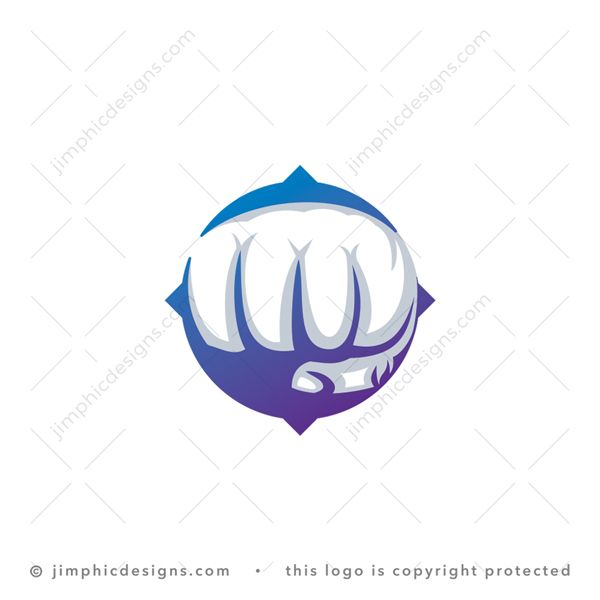 Travel Power Logo logo for sale: An iconic bold compass shape featuring a big hand in a fist symbolizing power giving to travel or tourism.