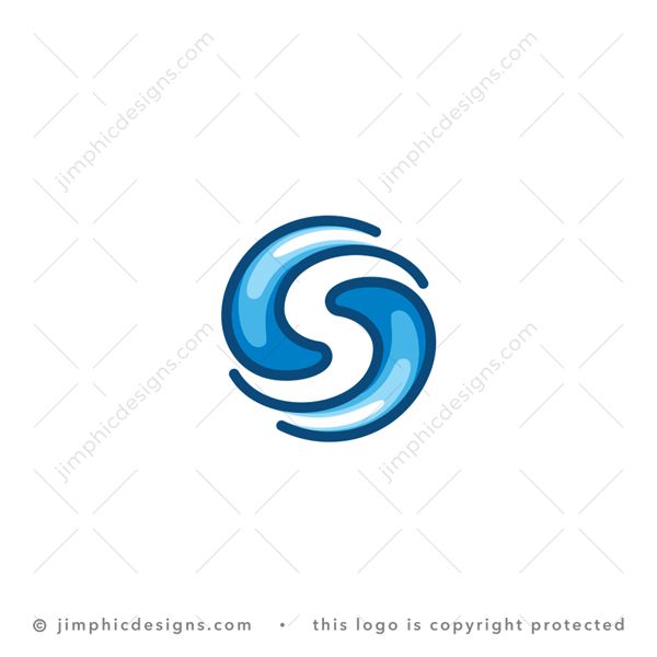 S Logo logo for sale: Two water graphics moving in opposite directions towards each other creates a white negative space letter S design.