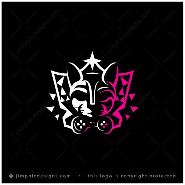 Gamer Cat Logo logo for sale: Sleek cat head design featuring an iconic gaming remote below the chin inside an modern shape crest.