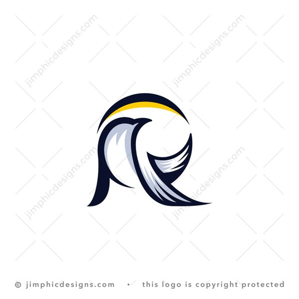 R Bird Logo logo for sale: Charming bird flying in the air with the sun outline behind, creates the uppercase letter R.