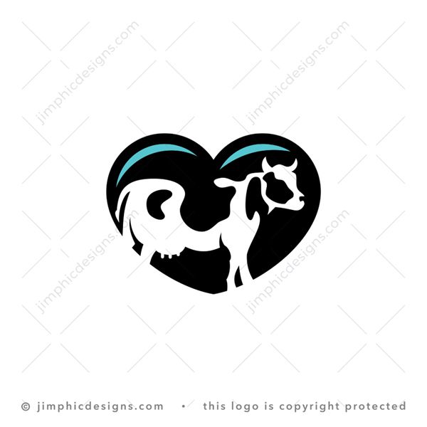 Love Cows Logo logo for sale: Smooth heart shape with a negative space cow shaped inside.