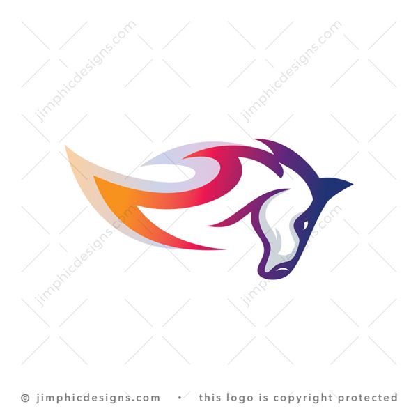 Fire Horse Logo logo for sale: Smooth flame design shaped on the mane of a moving horse.