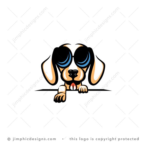 Cool Dog Logo logo for sale: Smooth dog with big oversized sunglasses on his face sticking out his tongue.