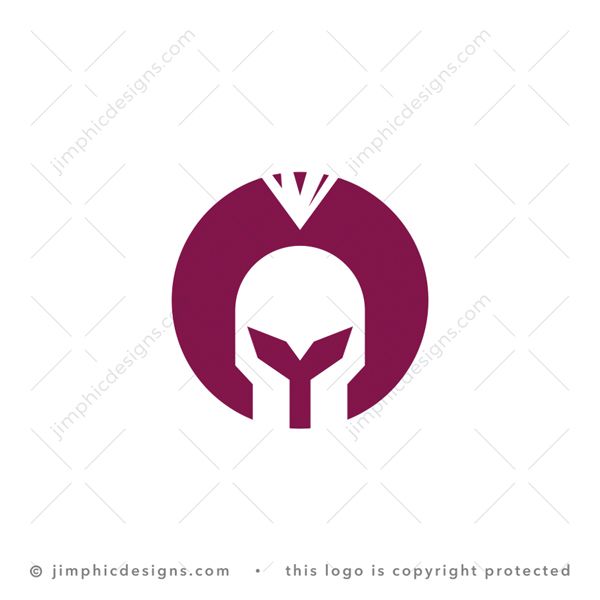 M Warrior Logo logo for sale: Smooth and simplistic letter M design is shaped around a white negative space warrior soldier helmet shape.