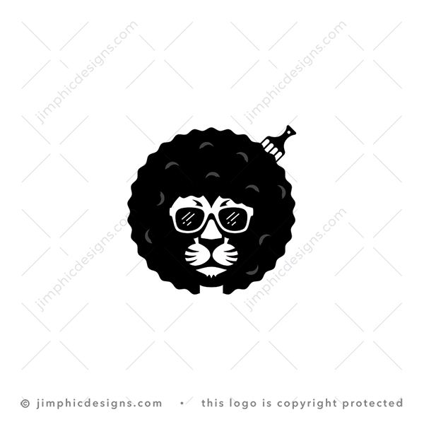 Hip Lion Logo logo for sale: Modern hip lion with sunglasses and a big Afro hairstyle.