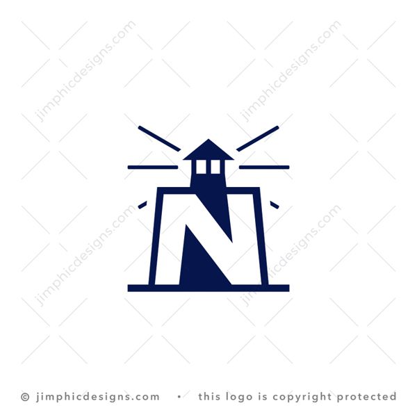 Lighthouse N Logo logo for sale: Modern and bold letter N shaped around a very simplistic lighthouse shape.