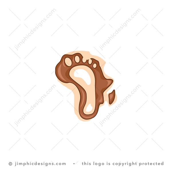 African Footprint Logo logo for sale: Modern and smooth African continent graphic is shaped as a mud puddle surrounding a foot print.