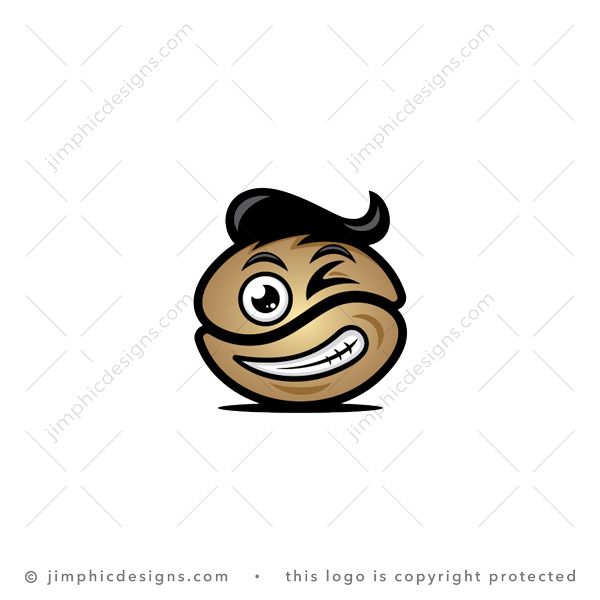 Smiling Coffee Bean Logo logo for sale: Very happy looking coffee bean is winking with a big smile and sleek haircut.