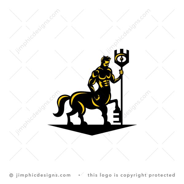 Centaur  Logo logo for sale: Modern and muscular centaur holding a big key and standing with his one foot on the key.