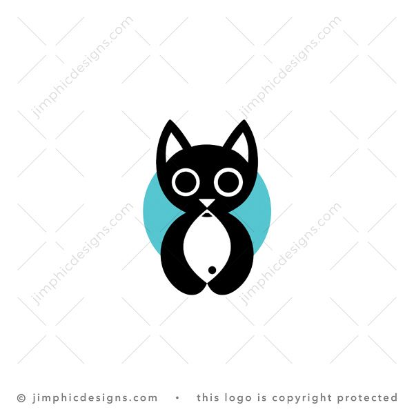 Cat Fish Logo logo for sale: Very simplistic and cute cat is holding a fish in front. The fish's tail is shaped with the cat's nose.