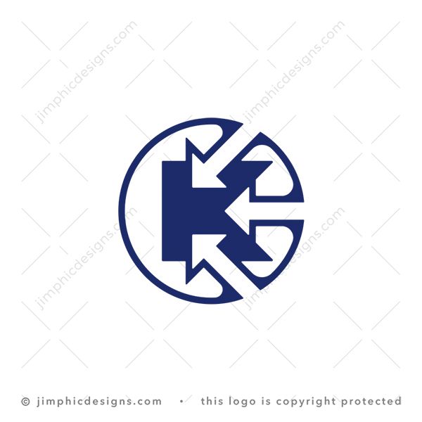 K Arrows Logo logo for sale: Bold uppercase letter K design is merged with three arrows pointing in their own direction inside a circle.