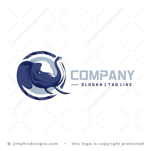 Elephant Logo logo for sale: Feisty elephant animal design inside a round medallion type circle. Elephant have his trunk in the air and ready.