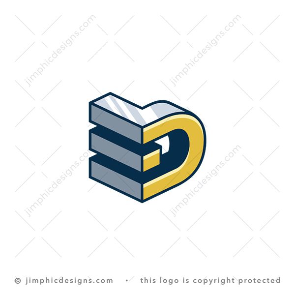 ED Logo logo for sale: Two uppercase letters is shaped inside a 3D block.